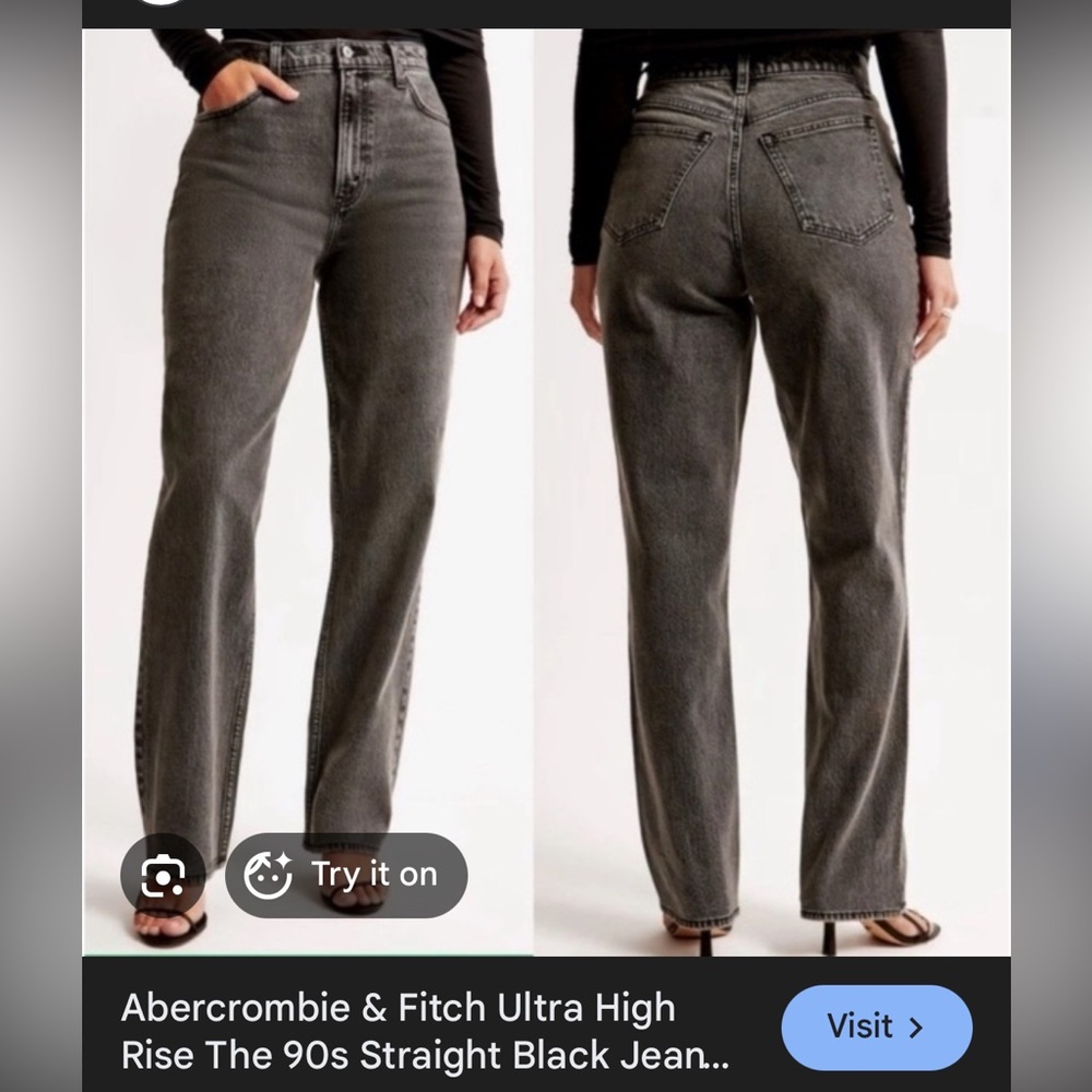 Abercrombie washed black ultra high rise 90’s straight leg jeans. Size 25.